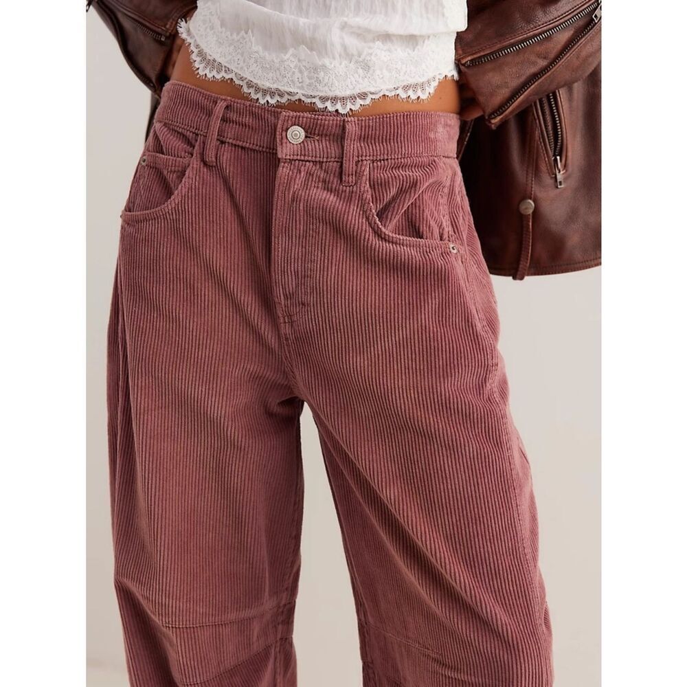 New Free People We The Free Good Luck Mid-Rise Cord Barrel Jeans Size 28 - Picture 2 of 9